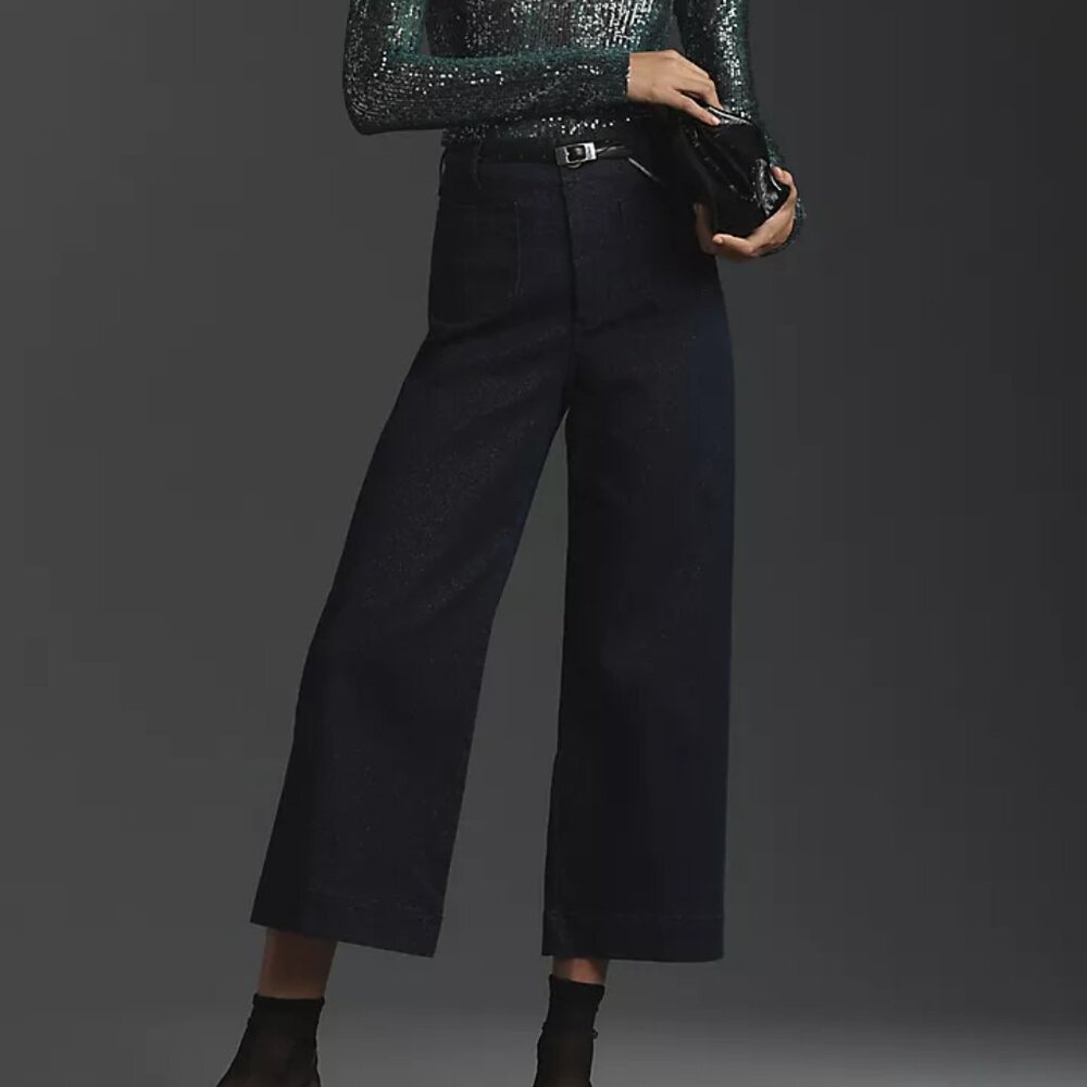 Anthropologie The Colette Sparkle Denim Cropped Wide-Leg Jeans by Maeve 27 4
